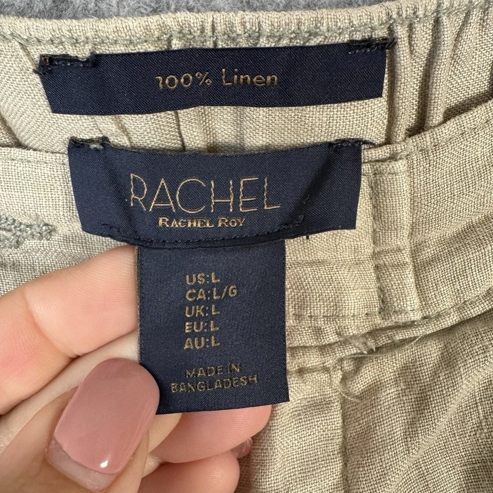 Rachel Roy Linen Cargo Pants Womens Large Moss Green Boho Lagenlook Minimalist